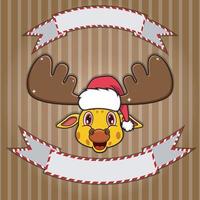 linda cabeza de jirafa con sombrero de navidad. etiqueta en blanco y banner. personaje, mascota e icono. vector