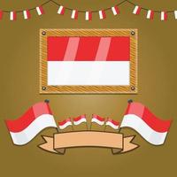 Indonesia Flags On Frame Wood, Label. vector