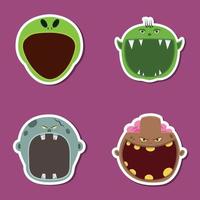 Halloween Head Set Design Sticke.Alien, Goblin, Grey Zombie and Brown Zombie Head Character vector