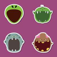Halloween Head Set Design Sticke.Alien, Goblin, Grey Zombie and Brown Zombie Head Character vector