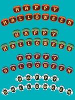 Happy Halloween Text Banner On Head Monsters. Pumpkin, Frankenstein, Dracula and Ghost Head Design vector