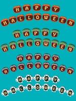 Happy Halloween Text Banner On Head Monsters. Pumpkin, Frankenstein, Dracula and Ghost Head Design vector