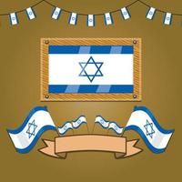 Israel Flags On Frame Wood, Label vector