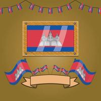 Cambodia Flags On Frame Wood, Label vector