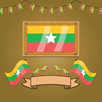 Myanmar Flags On Frame Wood, Label vector