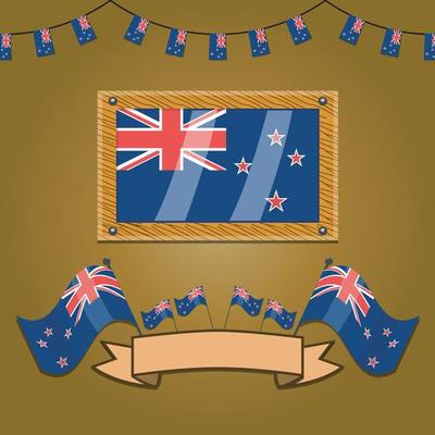 New Zealand Flags On Frame Wood, Label