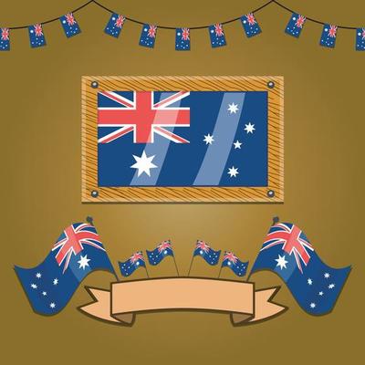 Australia Flags On Frame Wood, Label