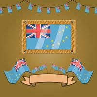 banderas de tuvalu en madera de marco, etiqueta vector