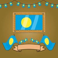 Palau Flags On Frame Wood, Label vector