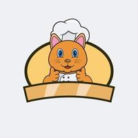 Cute Cat Chef and Cooking Theme. Mascot, Character, Logo, label, And Icon. vector