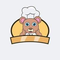 lindo oso chef y tema de cocina. mascota, personaje, logotipo, etiqueta e icono. vector