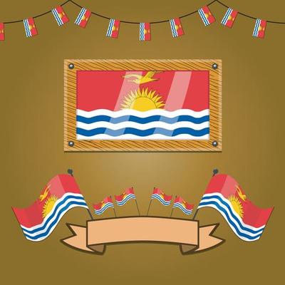 Kiribati Flags On Frame Wood, Label