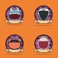 Emblem Set Head Monster. With Wolf, Scream, Creepy Bat and Creepy Clown Head Character Design vector