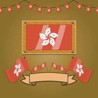 Hong Kong Flags On Frame Wood, Label vector