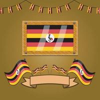 banderas de uganda en madera de marco, etiqueta vector
