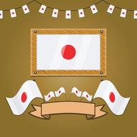 banderas de japón en madera de marco, etiqueta vector