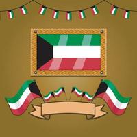 Kuwait Flags On Frame Wood, Label vector