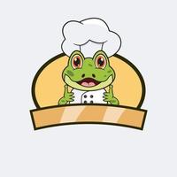 lindo chef de rana y tema de cocina. mascota, personaje, logotipo, etiqueta e icono. vector