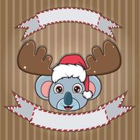 Cute Koala Head With Christmas Hat. Blank label and banner. Character, Mascot and Icon. vector