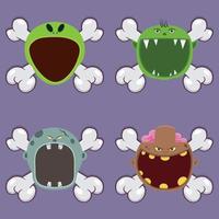 Head Monster Design With Alien, Goblin, Grey Zombie and Brown Zombie. On Skull and Open Mouth. vector