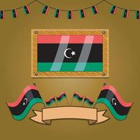 Libya Flags On Frame Wood, Label vector