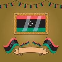 Libya Flags On Frame Wood, Label vector