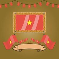 banderas de vietnam en marco de madera, etiqueta vector