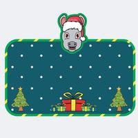 Christmas and New Year Greeting Card With Donkey Character Design. Head Animal Wearing Christmas Hat. vector