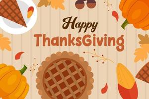 flat thanksgiving background with various food vector