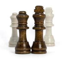 Wooden chess in a variety of positions. photo