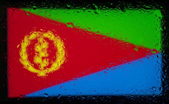 Drops of water on eritrea flag background. Shallow depth of field. Selective focus. Toned. photo