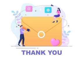 Email Thank You Banner Flat Illustration with Envelope Greeting Card and Text Thanks Vector Background
