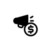 Ilustración de vector de diseño de icono de costo de promoción con megáfono de símbolo y dinero de moneda para negocios publicitarios