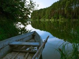 Lake River And Old Wooden Blue Rowing Fishing Boat photo