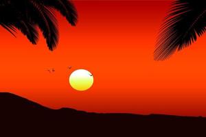 Red Hawaiian sunset with palm trees silhouettes