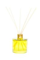 Diffuser flavor in glass bottle, wooden sticks. photo