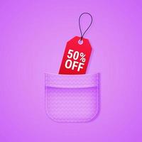 Discount sales labels with pocket in 3D realistic style. Special offer tag label template. vector illustration