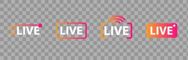 Live streaming icon set. Live buttons on a transparent background. Broadcasting symbol template. Social media concept. vector