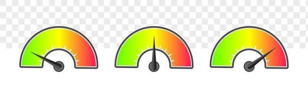 concepto de indicador de medidor de riesgo. botón de riesgo apuntando entre nivel bajo y alto. vector