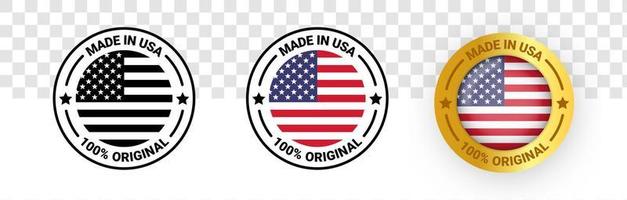 conjunto de etiquetas made in the usa. hecho en el logo de estados unidos. emblema de producto americano. ilustración vectorial. vector