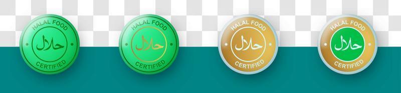 Halal food label collection with golden and green color style. Set of badges or labels for halal in 3d design.