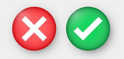 Cross and check mark symbol set. Vector yes and no check marks button.