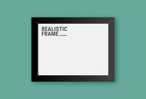 Realistic horizontal picture frame isolated on green wall background. Blank picture frame template. Empty photo frame mockup. vector