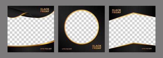 Black friday social media post template in golden style and space for product promotions. vector