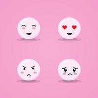 Cute emotion set. Emotion of cute pink faces in love, crying, angry, and happy facial expressions vector