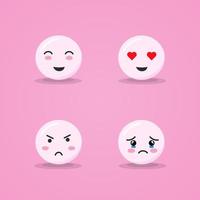 lindo conjunto de emociones. emoción de lindas caras rosadas enamoradas, llorando, enojadas y expresiones faciales felices vector