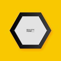 Realistic hexagon picture frame isolated on yellow wall background. Blank picture frame template. Empty photo frame mockup. vector