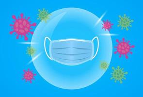 Blue antiviral medical face mask protection against coronavirus. Realistic Protective Medical face mask. Virus protection. Medical mask or Protective mask isolated on blue background. vector