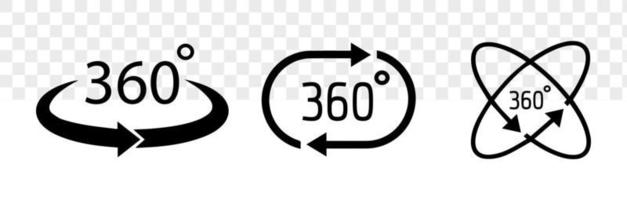 Conjunto de iconos de rotación de vista de 360 grados. conjunto de iconos vectoriales relacionados con la vista de 360 grados. realidad virtual. vector