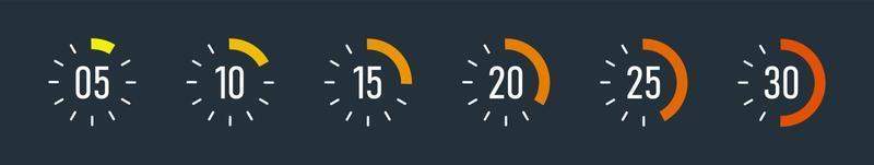 Countdown timer display vector in modern design style. Time counter with hours, minutes and seconds in circle.